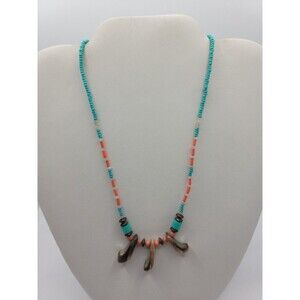 shell and beaded necklace choker in Orange, Turquoise, Brown and White